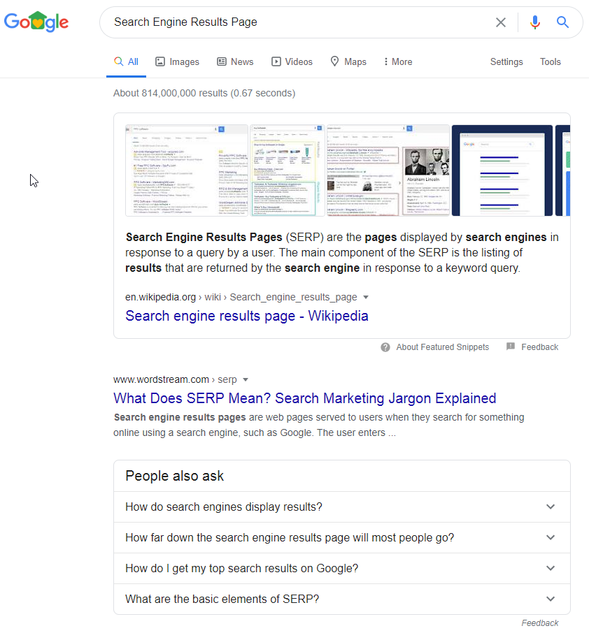 Sample Search Engine Results page 